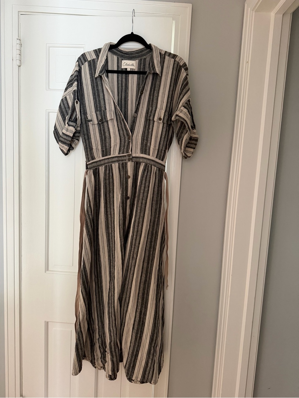 Cleobella Striped Button-Front Maxi Dress in Black and Cream USA small